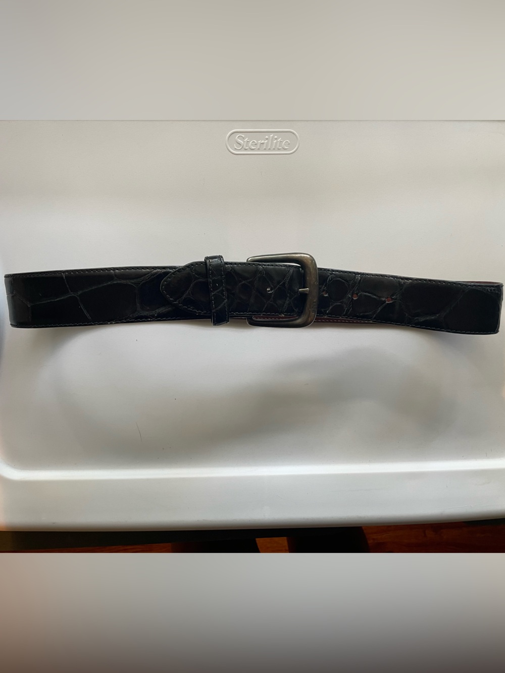 Polo Ralph Lauren Vintage Men's Black Croc-Embossed Leather Belt size 30